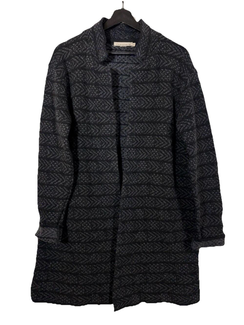 Chiaramente Sweater Open Front Cardigan Wool Blend Italy Grey Black Warm Large